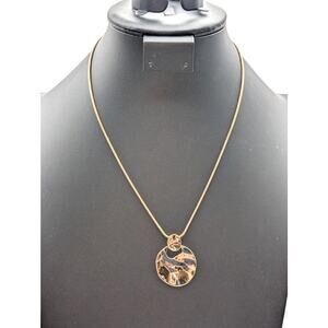 Dana Buchman Gold Tone Hammered Doorknocker Pendant 16"-19" Necklace